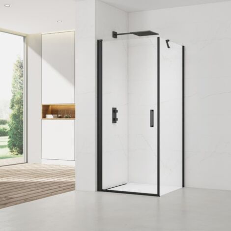 Swiss Aqua Technologies Fusion ensemble porte pivotante /paroi 100x80cm anticalcaire avec profilés noir mat (SATFUD100S80C-SET) (1/5)