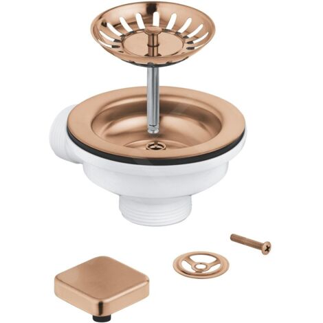 Grohe – Kit vidage complet évier 40400DL0 – 1 cuve – Cuivre – Vidage automatique avec cadre et trop-plein – Cache carré inclus
