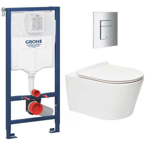Grohe Pack WC Bâti-support Rapid SL + WC sans bride Brevis + Abattant softclose + Plaque chrome (RapidSL-Brevis-1-SP)