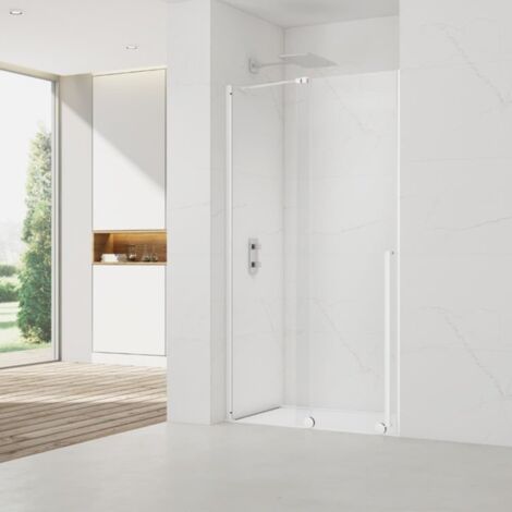 Swiss Aqua Technologies X-MOTION Porte de douche 110x200cm Coulissante, anticalcaire avec profilé blanc (SATBWIXM110NIKAB) (1/5)