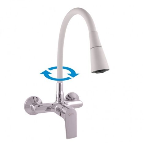 Mitigeur évier mural flexible blanc à mémoire de forme COLORADO H. 32,3 cm (1/4)