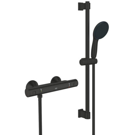 Set de douche avec thermostat noir mat – Technologie GROHE TurboStat – Protection anti-brûlure GROHE SafeStop – 345972431