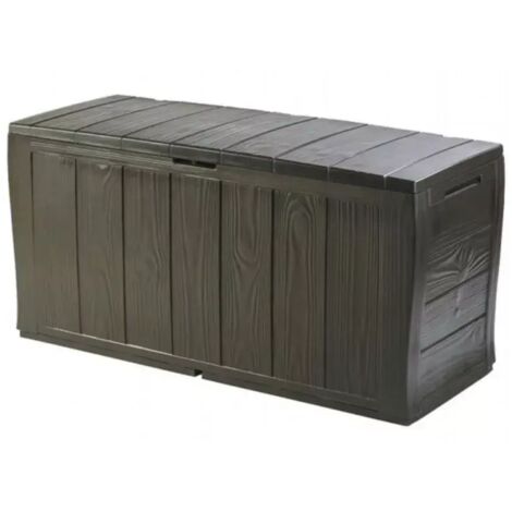 Keter – Coffre de jardin marron effet bois 270L – Dimensions 775x575x575mm – Résistant aux intempéries – Capacité de 150kg sur le couvercle - S14647122