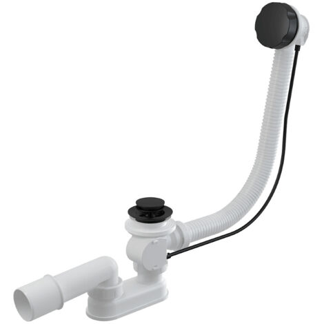 Siphon de baignoire avec bouchon automatique – Finition métal noir mat – Longueur 57 cm – Débit 51,6 l/min pour vidage efficace