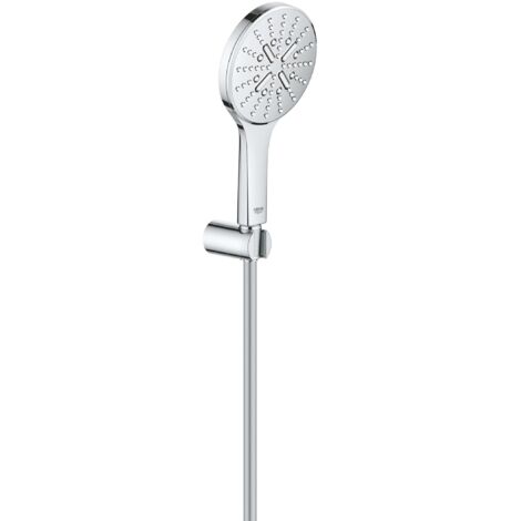 Grohe – Pommeau de douche mural 3 jets 26581000 – Jet Rain, Jet, Active – Diamètre 130 mm – Flexible 1500 mm – Finition chrome