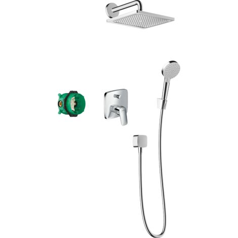 Hansgrohe – Ensemble de douche à encastrer 27957000 – Mitigeur monocommande – Douche de tête 240mm effet pluie – 3 jets – Système anti-torsion