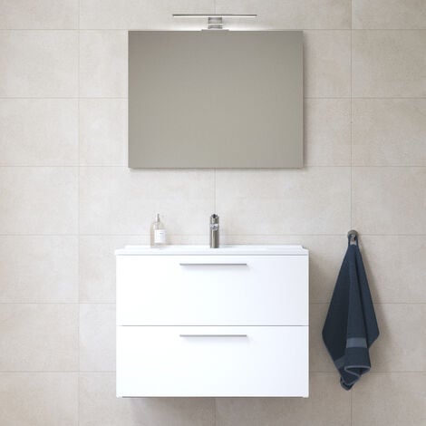 Vitra Mia Meuble 79x61x39,5 cm pour salle de bain avec miroir, lavabo et éclairage LED, Blanc brillant (MIASET80B)