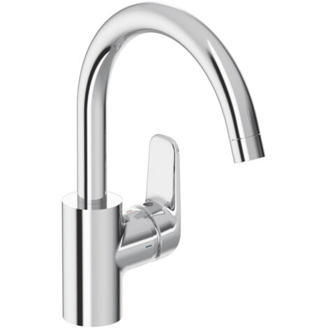 Porcher – Mitigeur de lavabo col de cygne haut D0580AA – Chromé – Hauteur 296 mm – Cartouche 40 mm – Flexibles G3/8 (1/5)