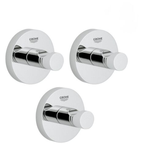 Grohe – Lot de 3 patères murales en métal – Fixation invisible – Chrome éclatant – Pour espaces confinés