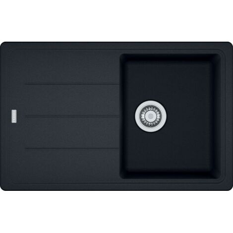 Franke – Évier en fragranit 1 bac réversible 78x50 cm – Couleur onyx – Bonde à panier 3 1/2“ avec trop-plein – Siphon compact 6/4“ (1/4)