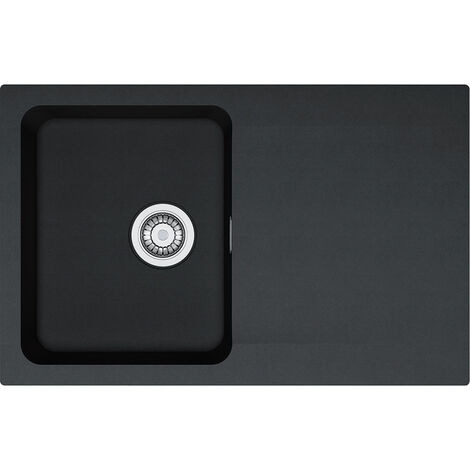 Franke – Évier en tectonite 1 bac noir 78x50 cm – Égouttoir réversible – Montage sur plan – Trop-plein caché – Siphon compact inclus