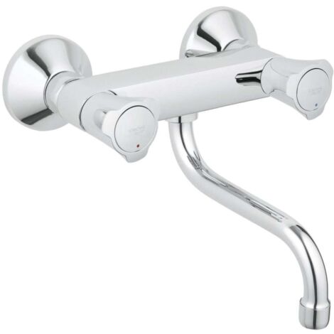 Grohe – Mélangeur d'évier mural 150mm – Bec pivotant 360° – Finition chromée en laiton – Débit 13,5 l/min – 31187001 (1/10)