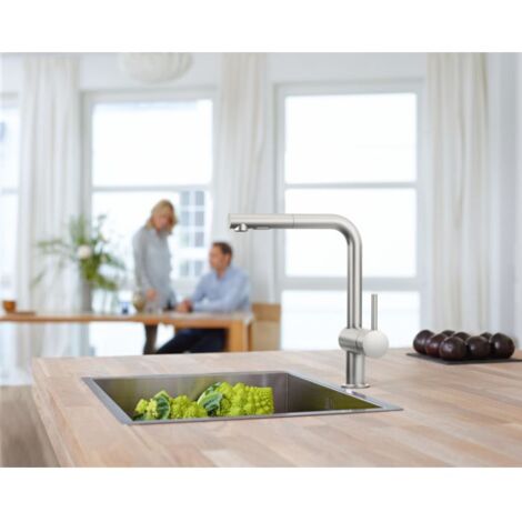 Grohe – Mitigeur d'évier monocommande avec douchette extractible – Bec haut en L – Finition mate SuperSteel – 30274DC0 (1/10)