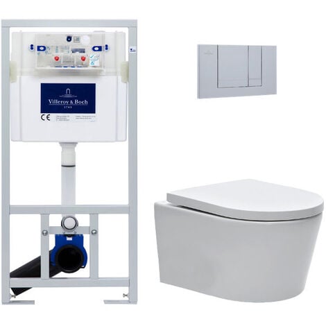 Villeroy & Boch Pack WC Bâti-support + WC Swiss Aqua Technologies sans bride  et fixations