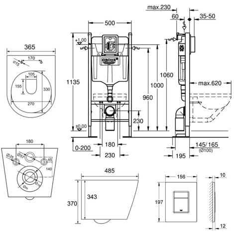 Pack WC Bâti autoportant GROHE + WC Swiss Aqua Technologies Infinitio sans bride + Plaque chrome (ProjectInfinitio-1)