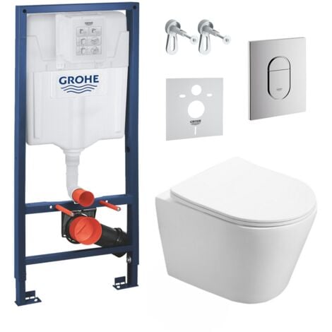 WC suspendu compact SEREL + bâti support GROHE + abattant + plaque