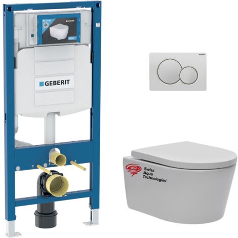 Pack WC bati-support Geberit + Cuvette Swiss Aqua Technologies + abattant SoftClose + Plaque  (GEBSATRIMLESS-B)