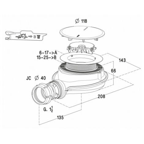 Bonde Turboflow 2 Nicoll pour receveur de douche - Sortie orientable -  Diamètre 90 mm - Multi-matière