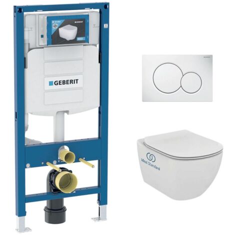 Pack WC Bati Geberit Duofix GEBAQUAB – Cuvette Ideal Standard Tesi AquaBlade – Plaque de commande Sigma01 Blanche – Longueur 53.5 cm