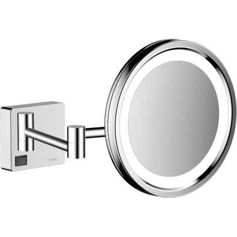 Hansgrohe – Miroir cosmétique mural 41790000 – Grossissant x3 – Éclairage LED 2W – Orientable et inclinable – Chrome