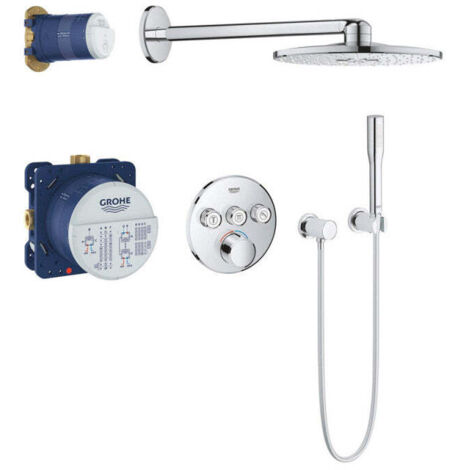 Grohe – Colonne de douche thermostatique avec mitigeur encastré – Douche de tête 31 cm chrome – 2 jets – Technologie SmartControl – 34709000