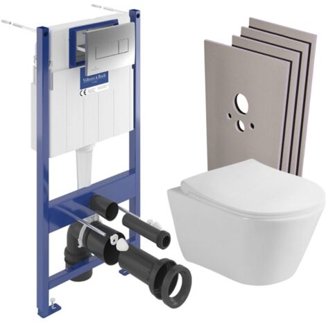 Viconnect Pro S Pack WC Bâti Villeroy & Boch + WC sans bride Avva + Abattant softclose + Plaque + Set habillage (1/5)