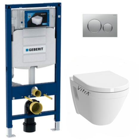 Pack WC Bati-support Geberit UP320 + WC suspendu Vitra S50 + Abattant softclose  + Plaque Chrome mat (GebS50Softclose-Q)