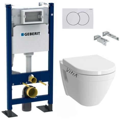 Pack Bati-support Geberit Autoportant Duofix + WC suspendu Vitra S50 + Abattant softclose + Plaque blanche (S50GebX)