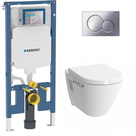 Pack WC Bati-support Geberit UP720 extra-plat + WC suspendu Vitra S50  + Abattant softclose + Plaque chrome (SLIM-S50-N)