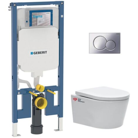 Pack WC Bati-support Geberit extra-plat + WC sans bride Swiss Aqua Technologies + Abattant softclose + Plaque (SLIM-SATrimless