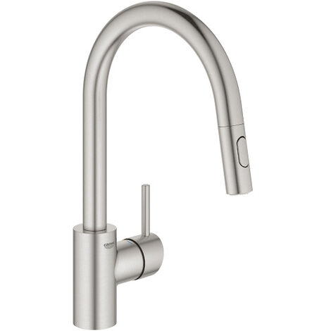 Grohe CONCETTO Mitigeur monocommande pour évier avec douchette extractible 2 jets, Supersteel (31483DC2)