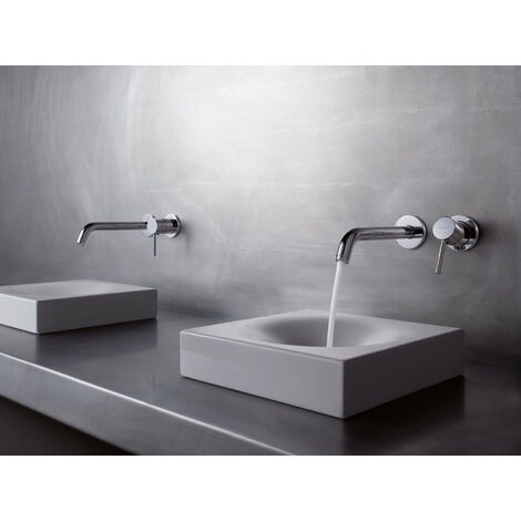 Robinet Mural Lavabo 2 Trous Encastré Laiton Antique - Mitigeur Pivotant 360° Bec 20 Cm Style Rétro