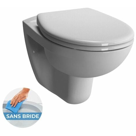 Villeroy & Boch Pack WC Bâti-support Viconnect + WC sans bride Vitra Normus + Abattant softclose + Plaque chrome (ViConnectNormusRimless-1)