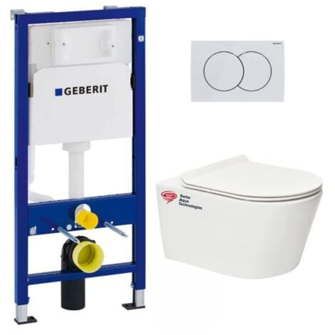 Pack Bati-support Geberit 112cm + WC sans bride SAT Brevis + Abattant ultra-fin