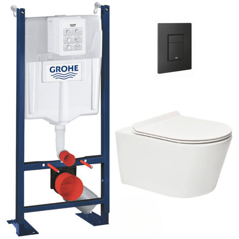 Grohe Pack WC Rapid SL autoportant + WC sans bride SAT Brevis + Abattant ultra-fin softclose + Plaque noir mat