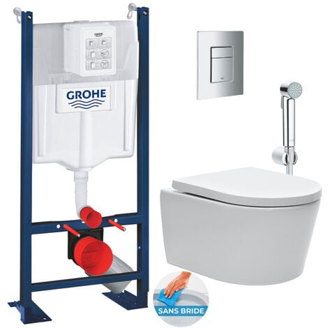 Grohe Pack WC Bâti Autoportant Rapid SL + WC sans bride SAT + Abattant  softclose +
