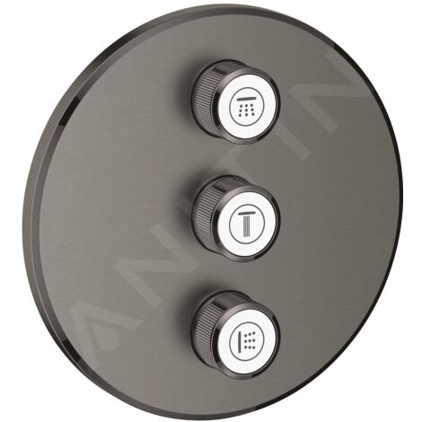 Grohe – Panneau de contrôle encastré 3 sorties Hard Graphite brossé – Installation rapide avec technologie QuickFix – Débit 28 l/min – 29122AL0