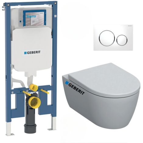 Pack WC suspendu extra-plat – Bâti-support Geberit Duofix 114 cm – WC sans bride iCon avec abattant softclose – SLIMICONC (1/5)