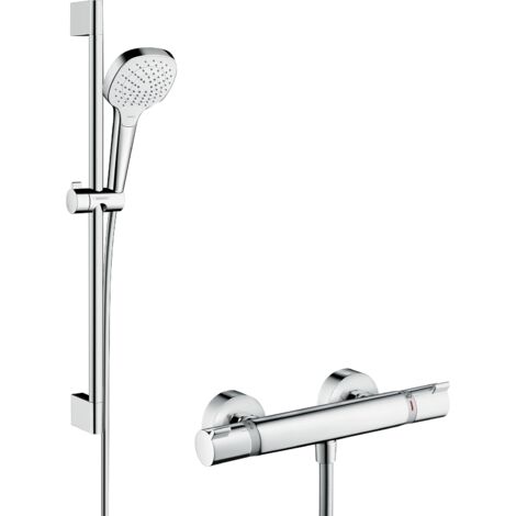 Hansgrohe – Douche thermostatique avec barre 65cm – Pommeau à 3 jets – Finition chrome – Flexible 1,6m – Économie d'eau jusqu'à 60% (1/7)