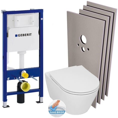 Bâti compact WIRQUIN + Plaque de déclenchement blanche + WC suspendu Alto  Rimless - Pack WC suspendu