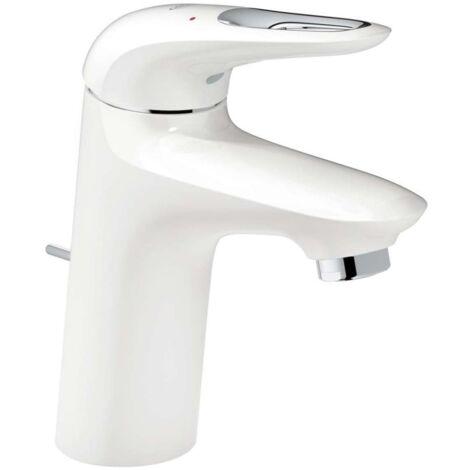 Grohe – Mitigeur monocommande lavabo taille S – Finition blanc/chromé – Poignée étrier métal – Cartouche céramique 35 mm – Installation rapide (1/6)