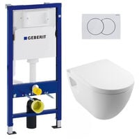 Geberit Pack WC bâti-support Duofix UP100 + WC Serel SM26 sans brides +abattant softclose +plaque blanche (39186rimless-GEB1)