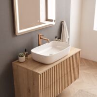 Swiss Aqua Technologies – Meuble bas de salle de bain 100 cm – 2 tiroirs – Chêne mat – DELANO100ZDDE – A suspendre – Surface stratifiée