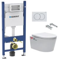 Geberit – Pack bâti-support 112cm – WC suspendu sans bride – Cuvette céramique Swiss Aqua Technologies – Abattant softclose – SATRIMLESSGEB3RT