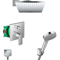 Hansgrohe – Set de douche encastré tout en 1 – Douche de tête carrée 23cm – Douchette 2 jets – Économie d'eau EcoSmart – VERNISSHAPE1SP