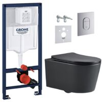 Grohe Pack WC Bâti-support Rapid SL + WC sans bride SAT, fixations invisibles + Plaque chrome (ARENABLSAT)