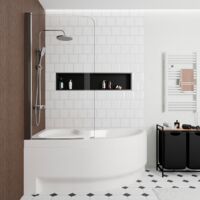 Siko – Baignoire d'angle 160x100 cm acrylique gauche – Tablier + pare-baignoire + pieds – FO1600LPLUSSETP1 – Blanc – Contenance 210L