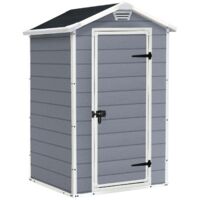 Keter – Abri de jardin résine 196 x 128 x 94 cm – Plancher inclus – Ventilation intégrée – Porte verrouillable – Gris/blanc
