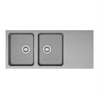 Franke – Évier de cuisine 2 bacs avec égouttoir – Tectonite gris – Dimensions 1160 x 510 mm – Trop plein discret et facile à nettoyer
