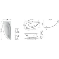 Ravak Avocado Baignoire d'angle gain de place, orientation droite 150 x 75 cm en acrylique, Blanc (CS01000000)